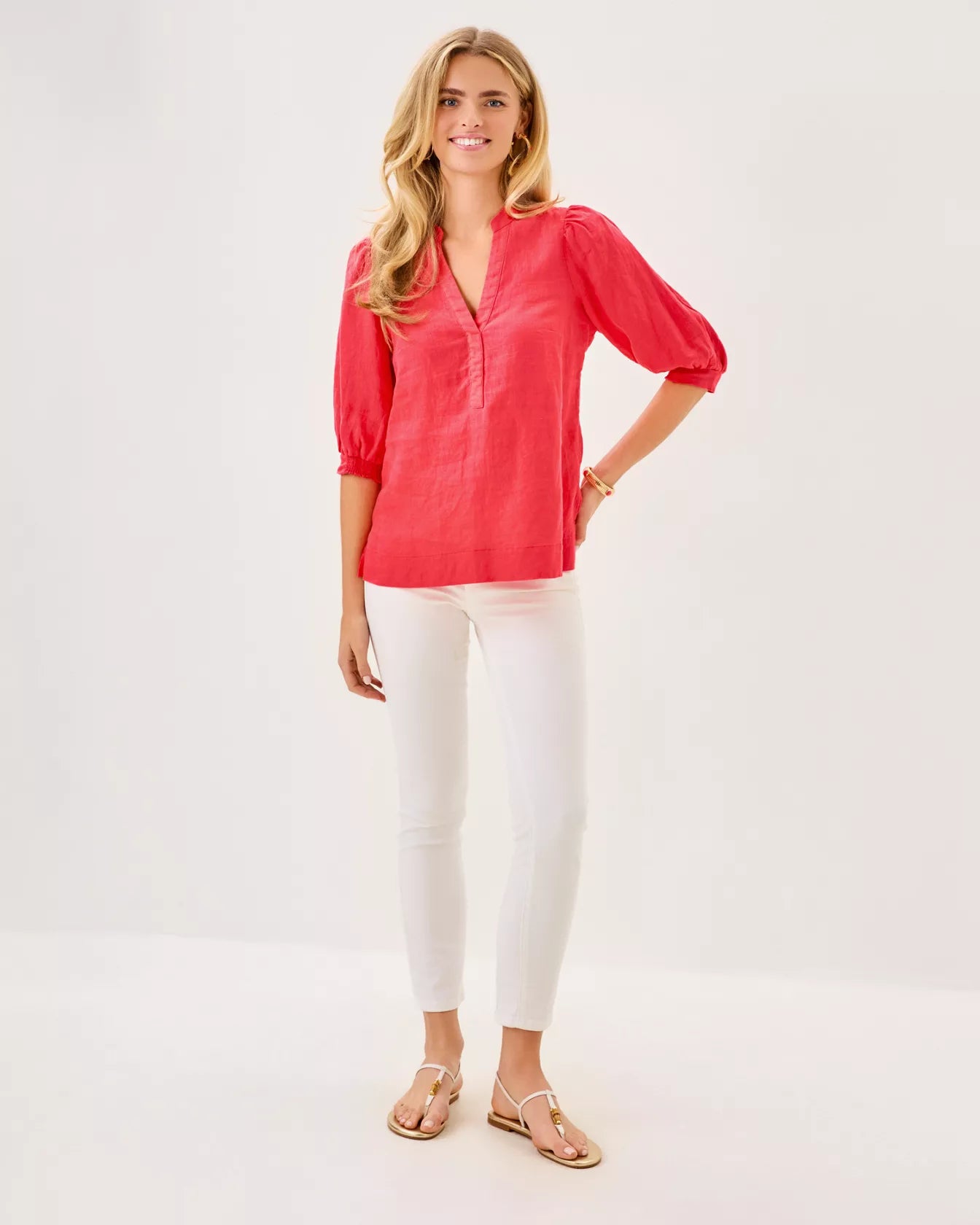 MIALEIGH ELBOW SLEEVE LINEN TOP