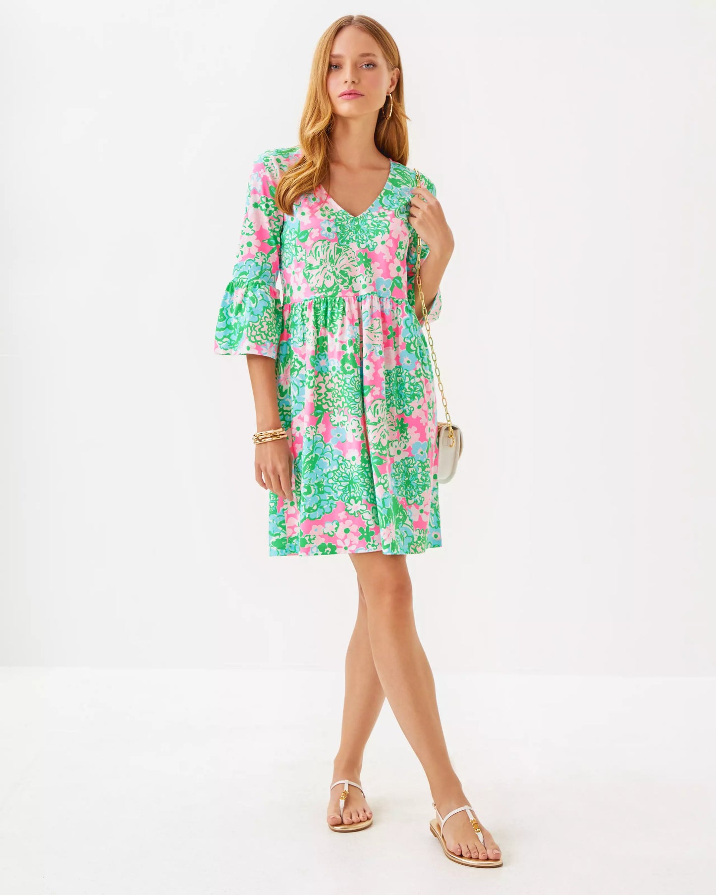 JANNIE V-NECK 3/4 SLEEVE DRESS