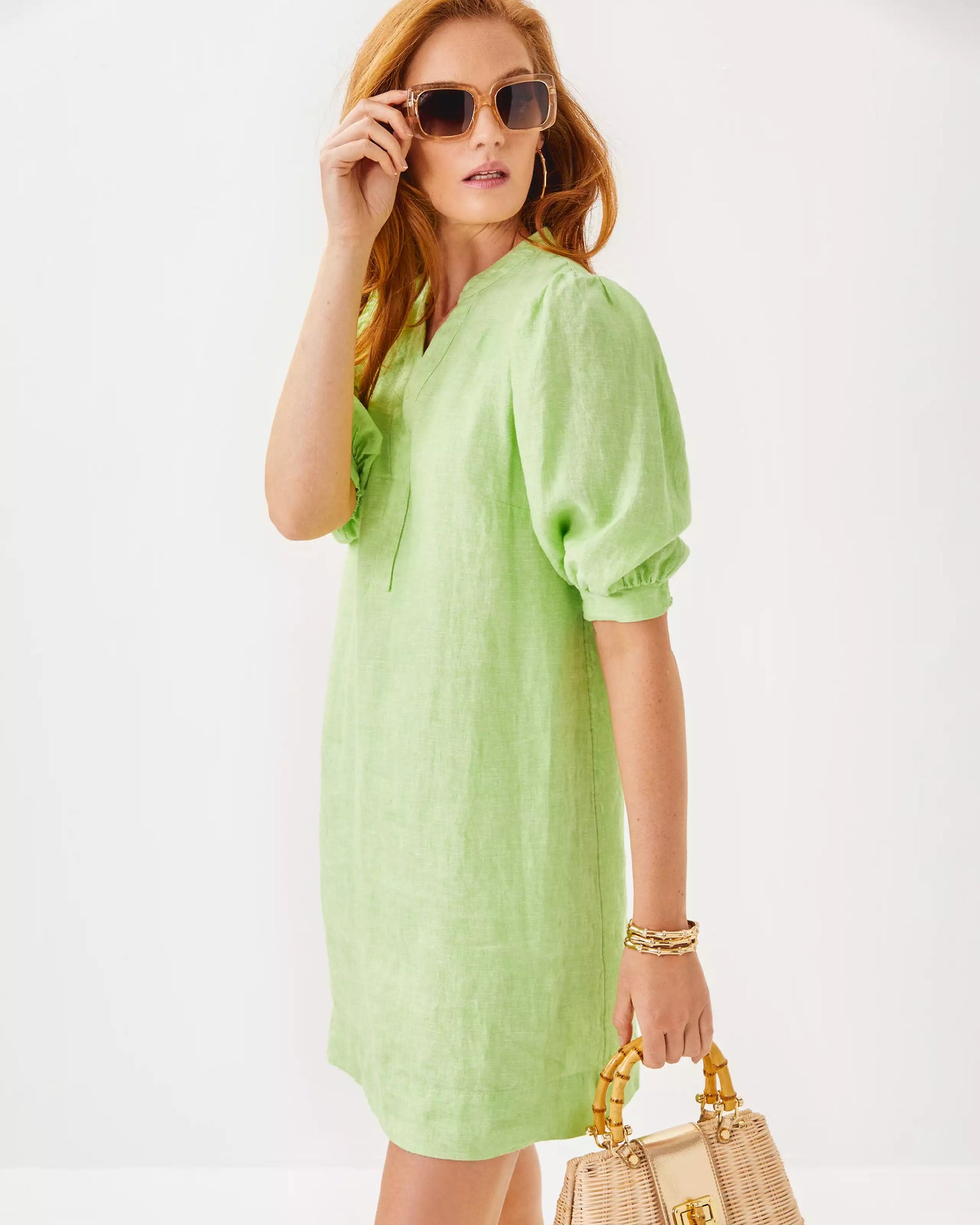 MIALEIGH ELBOW SLEEVE LINEN DRESS.