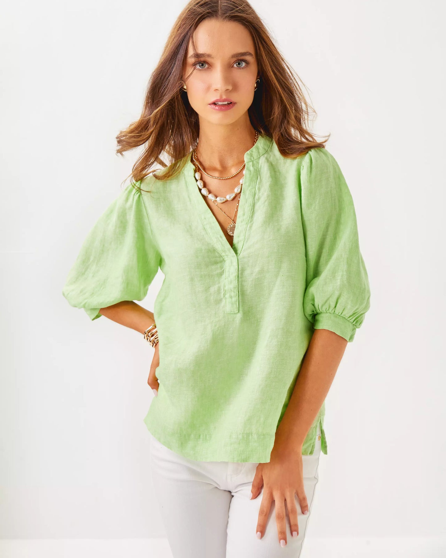 MIALEIGH ELBOW SLEEVE LINEN TOP