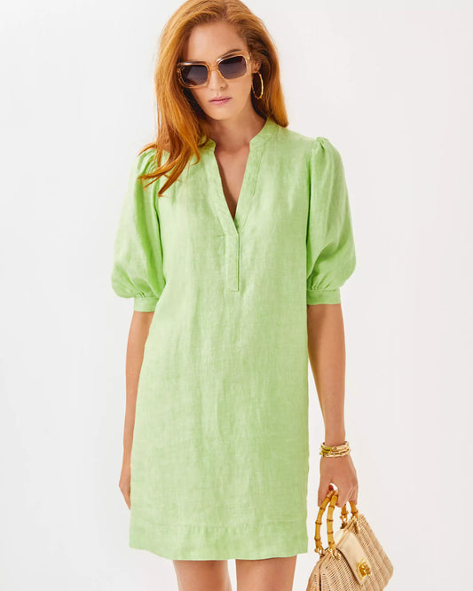 MIALEIGH ELBOW SLEEVE LINEN DRESS.