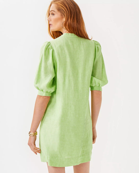 MIALEIGH ELBOW SLEEVE LINEN DRESS.