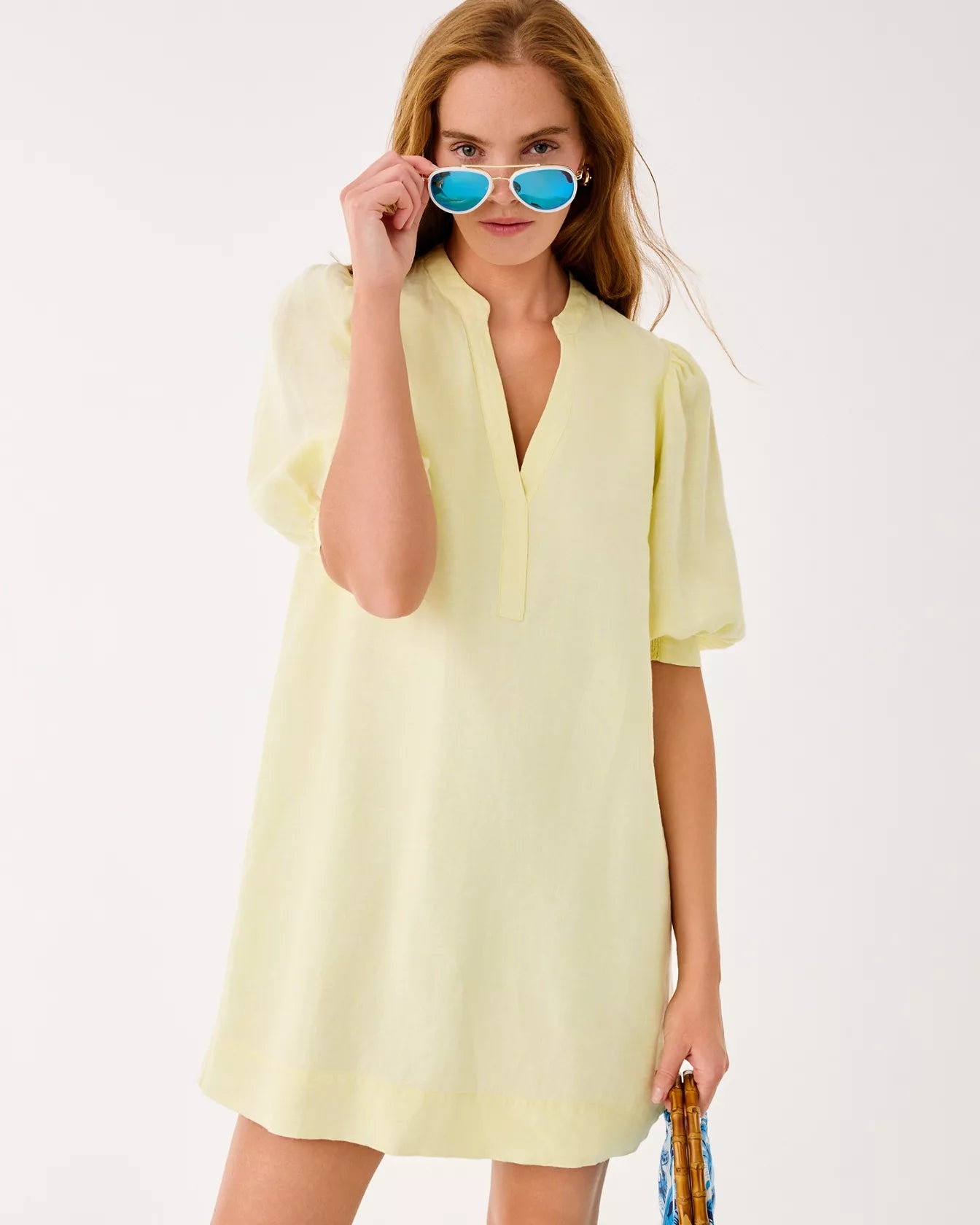 MIALEIGH ELBOW SLEEVE LINEN DRESS