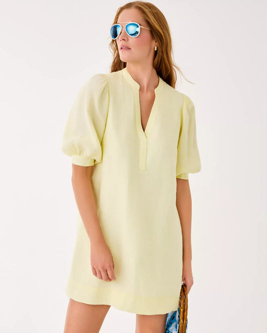 MIALEIGH ELBOW SLEEVE LINEN DRESS