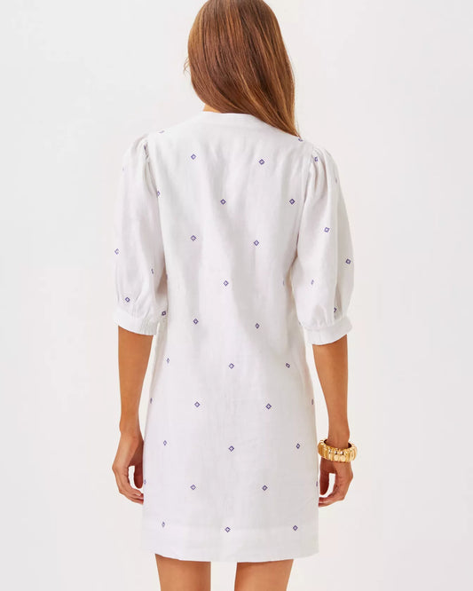 MIALEIGH ELBOW SLEEVE LINEN DRESS.