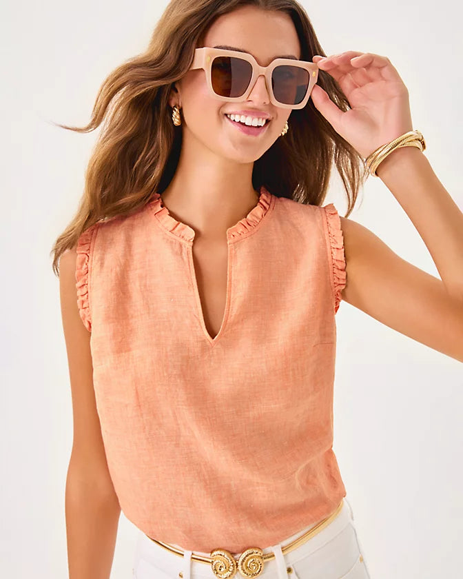 KAVALLA SLEEVELESS RUFFLE TOP