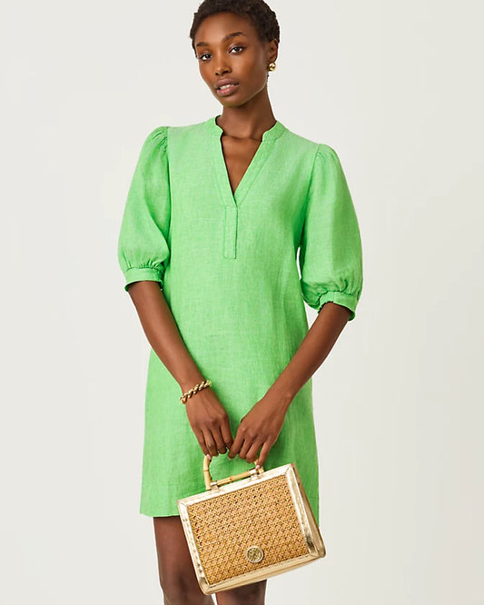 MIALEIGH ELBOW SLEEVE LINEN DRESS