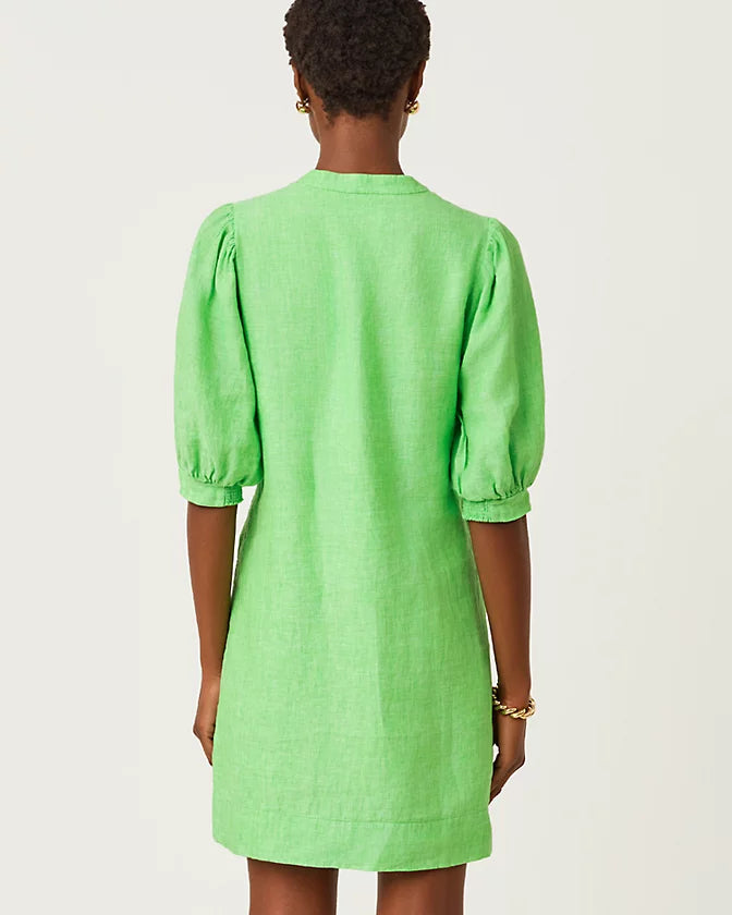 MIALEIGH ELBOW SLEEVE LINEN DRESS