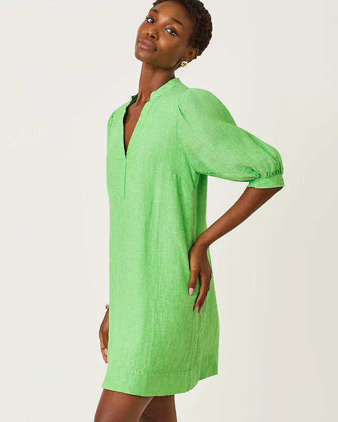 MIALEIGH ELBOW SLEEVE LINEN DRESS