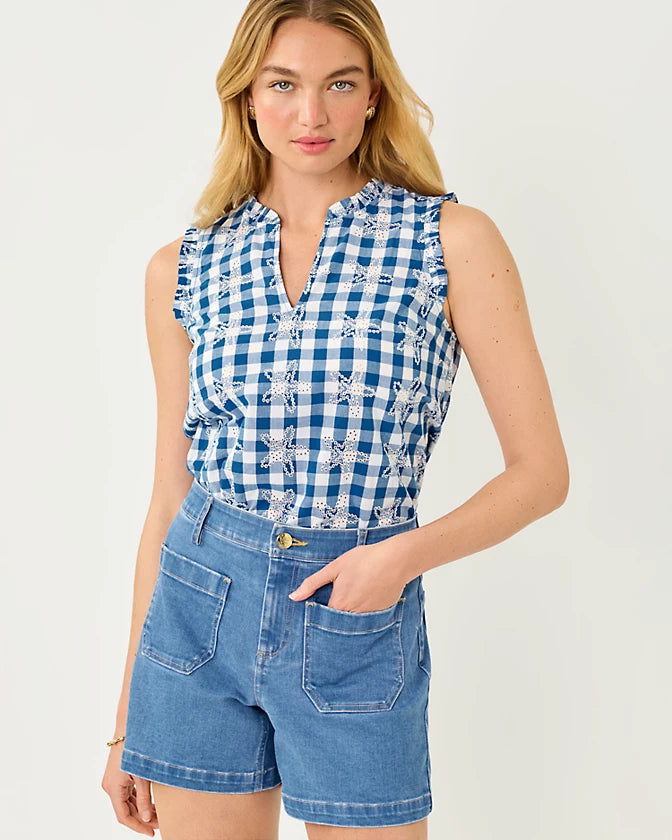 KAVALLA SLEEVLESS RUFFLE TOP